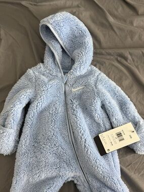 Nike Light Blue Plush Hooded Baby Onesie